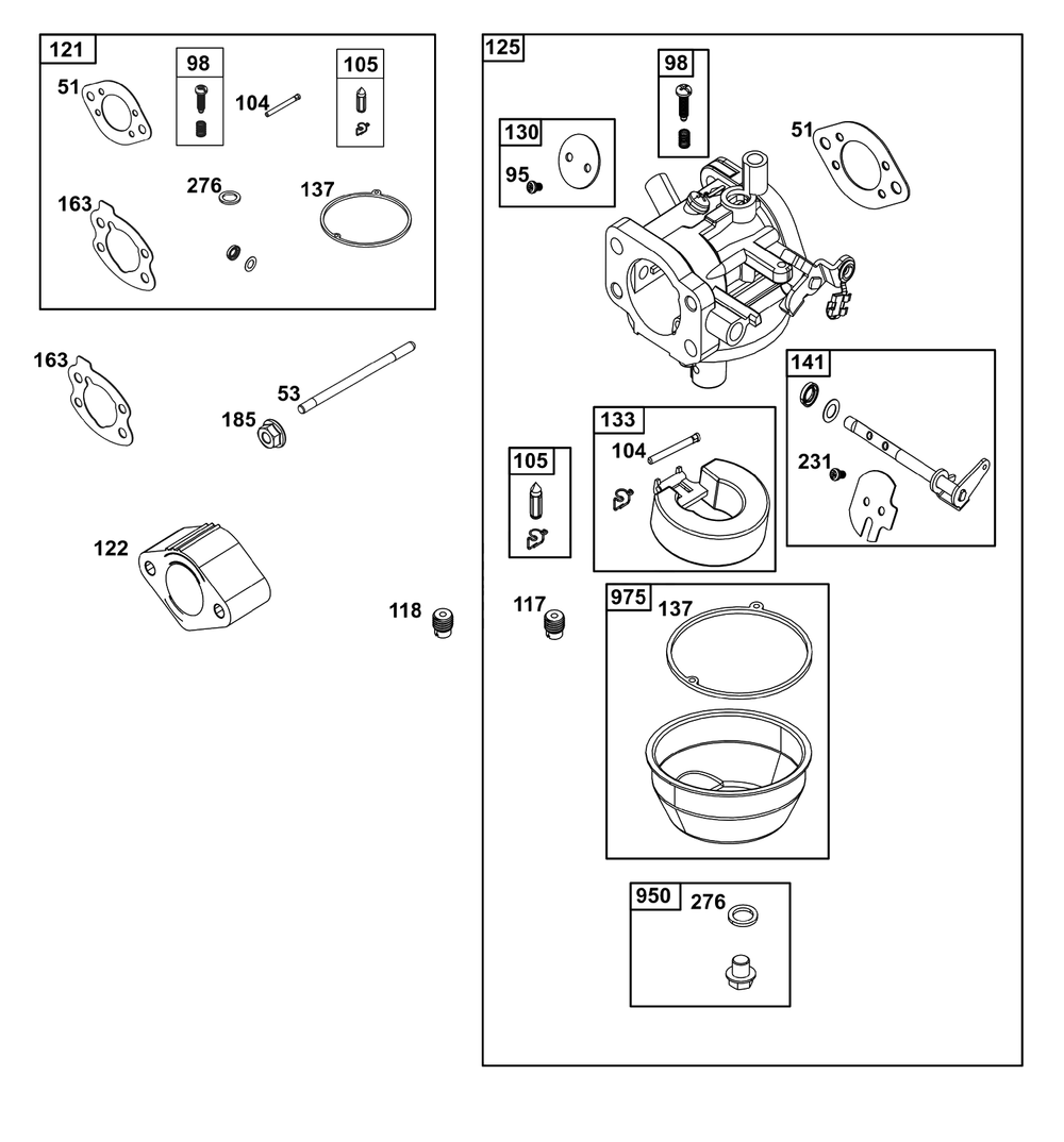 Carburetor Group Diagram and Parts List for 305777-3136-G1  Briggs and Stratton Engine